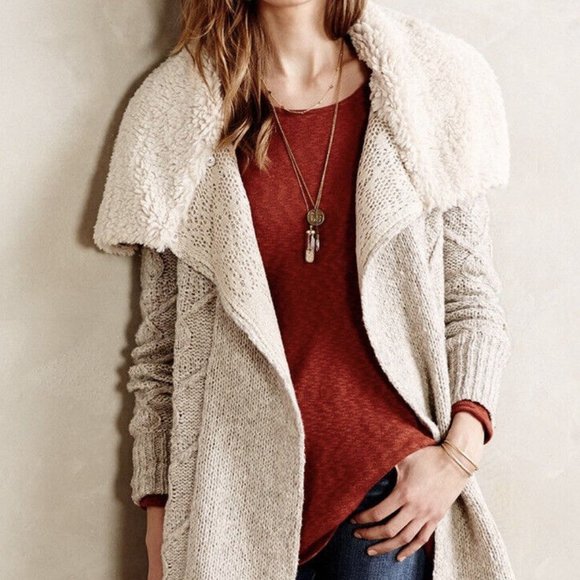 Anthropologie Sleeping on Snow Bondurant Sherpa Cardigan Sweater XS EUC - Picture 2 of 6